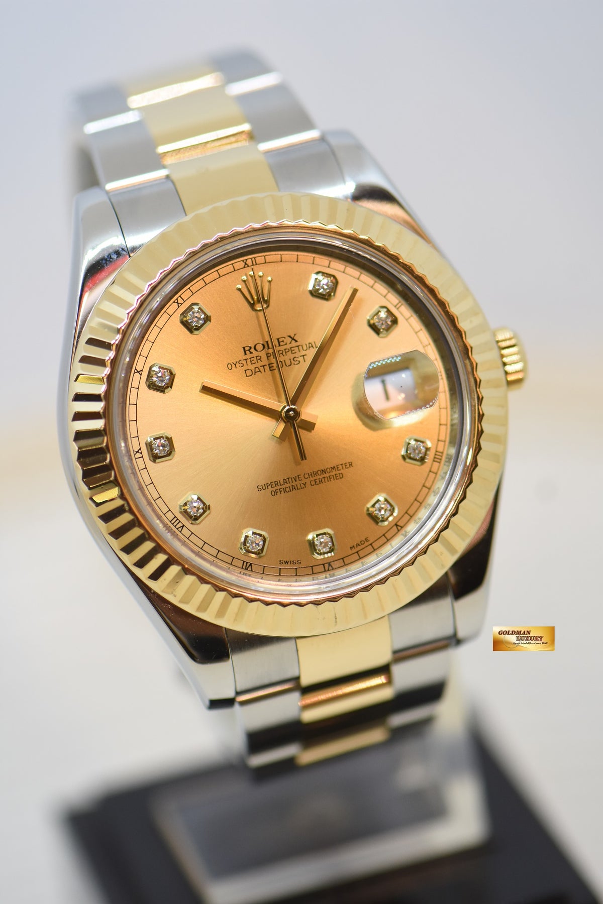 [SOLD] ROLEX OYSTER PERPETUAL DATEJUST II 41mm GOLD / STEEL IN OYSTER BRACELET GOLD DIAMOND DIAL 116333 (MINT)