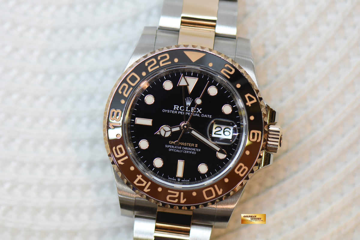 [SOLD] ROLEX OYSTER PERPETUAL GMT-MASTER II “ROOT-BEER” CERAMIC BROWN BEZEL EVEROSE GOLD / STEEL BRACELET 126711CHNR (MINT)