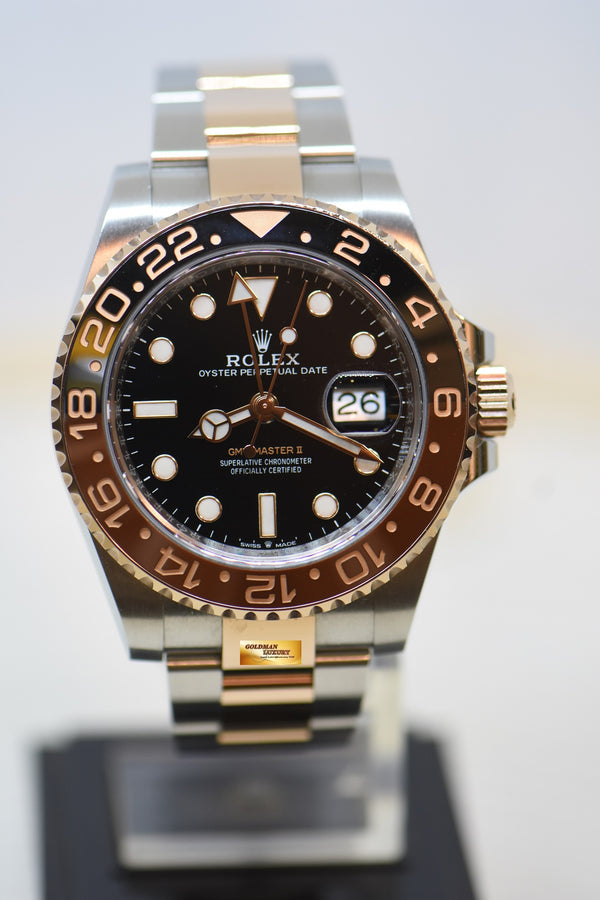 [SOLD] ROLEX OYSTER PERPETUAL GMT-MASTER II “ROOT-BEER” CERAMIC BROWN BEZEL EVEROSE GOLD / STEEL BRACELET 126711CHNR (MINT)