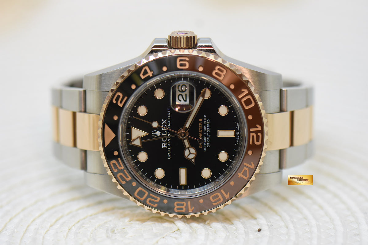 [SOLD] ROLEX OYSTER PERPETUAL GMT-MASTER II “ROOT-BEER” CERAMIC BROWN BEZEL EVEROSE GOLD / STEEL BRACELET 126711CHNR (MINT)