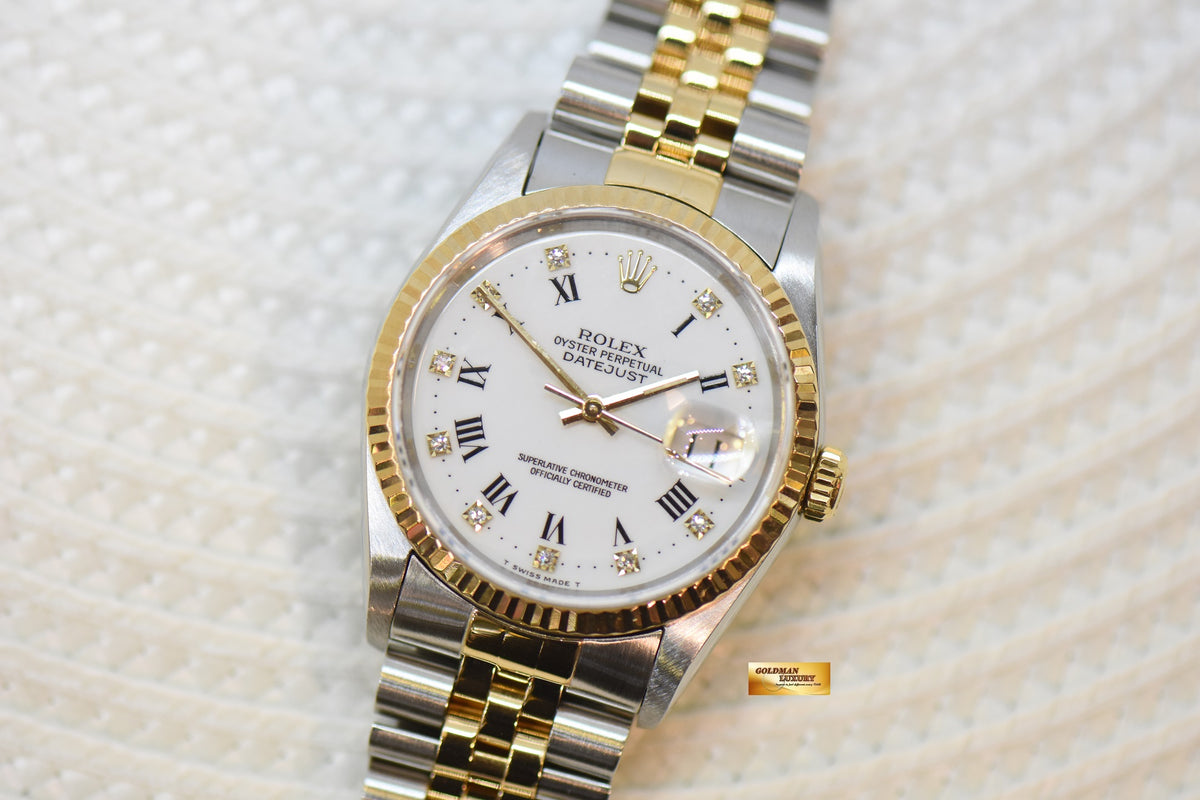 [SOLD] ROLEX OYSTER DATEJUST 36mm HALF-GOLD IN JUBILEE BRACELET WHITE DIAMOND ROMAN DIAL 16233 (QUICKSET-DATE) (MINT)