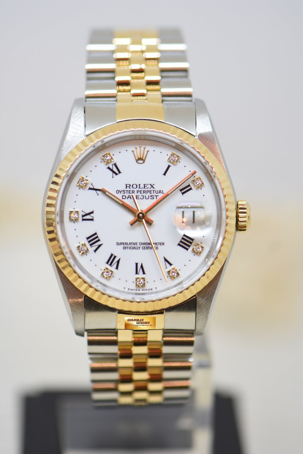 [SOLD] ROLEX OYSTER DATEJUST 36mm HALF-GOLD IN JUBILEE BRACELET WHITE DIAMOND ROMAN DIAL 16233 (QUICKSET-DATE) (MINT)