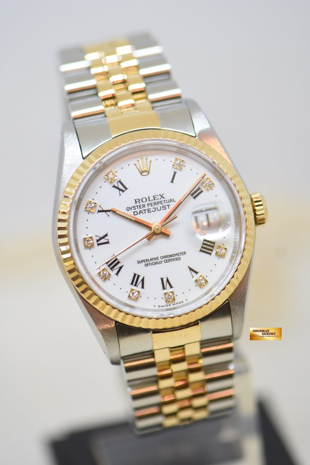 [SOLD] ROLEX OYSTER DATEJUST 36mm HALF-GOLD IN JUBILEE BRACELET WHITE DIAMOND ROMAN DIAL 16233 (QUICKSET-DATE) (MINT)