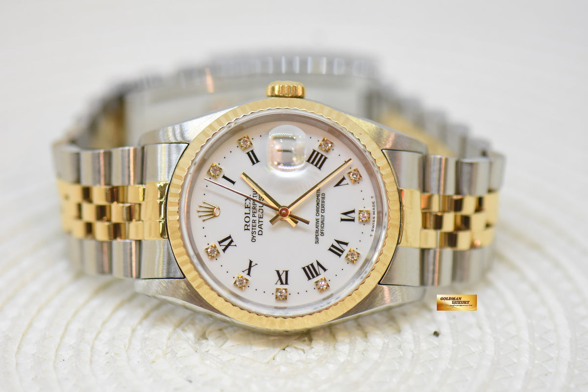 [SOLD] ROLEX OYSTER DATEJUST 36mm HALF-GOLD IN JUBILEE BRACELET WHITE DIAMOND ROMAN DIAL 16233 (QUICKSET-DATE) (MINT)