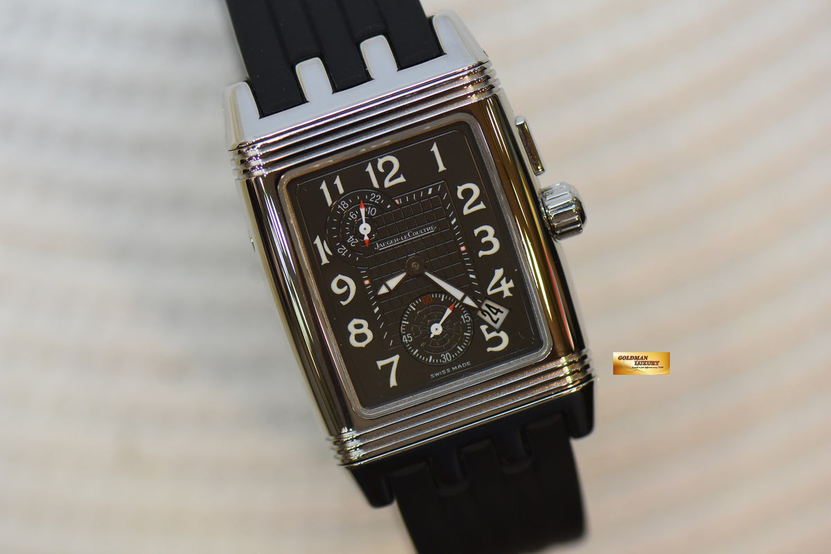 [SOLD] JLC REVERSO DUO GRANSPORT BLACK DIAL STEEL IN RUBBER STRAP MANUAL WINDING 295.8.51 (MINT)