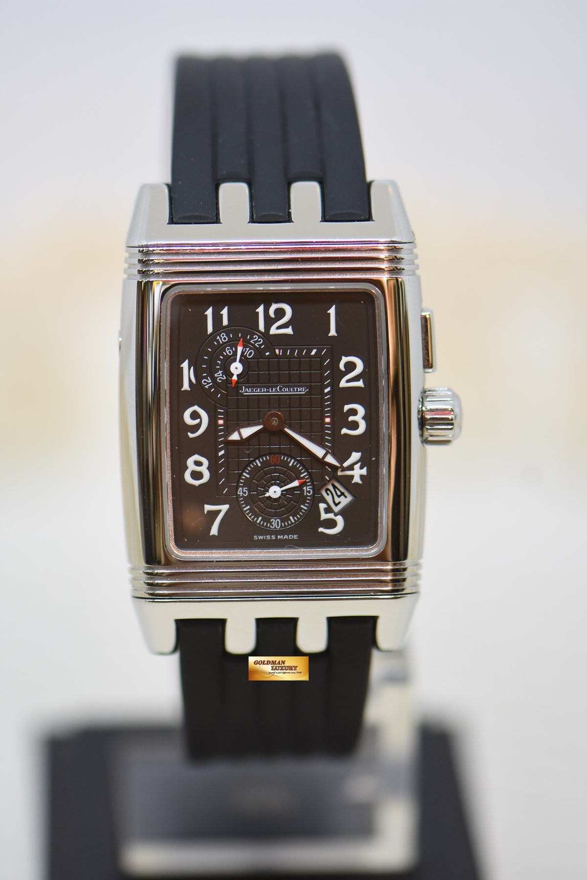 [SOLD] JLC REVERSO DUO GRANSPORT BLACK DIAL STEEL IN RUBBER STRAP MANUAL WINDING 295.8.51 (MINT)