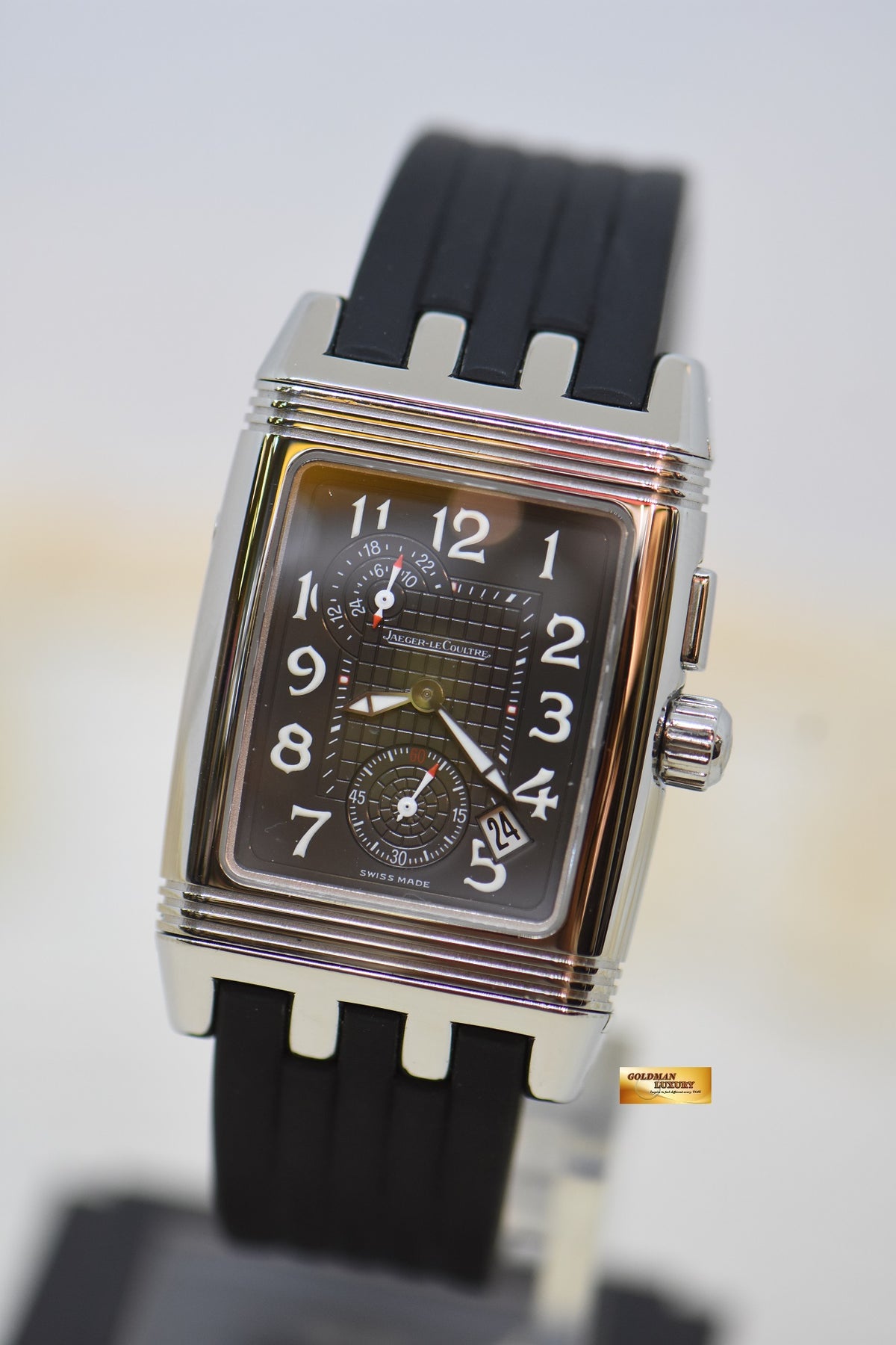[SOLD] JLC REVERSO DUO GRANSPORT BLACK DIAL STEEL IN RUBBER STRAP MANUAL WINDING 295.8.51 (MINT)