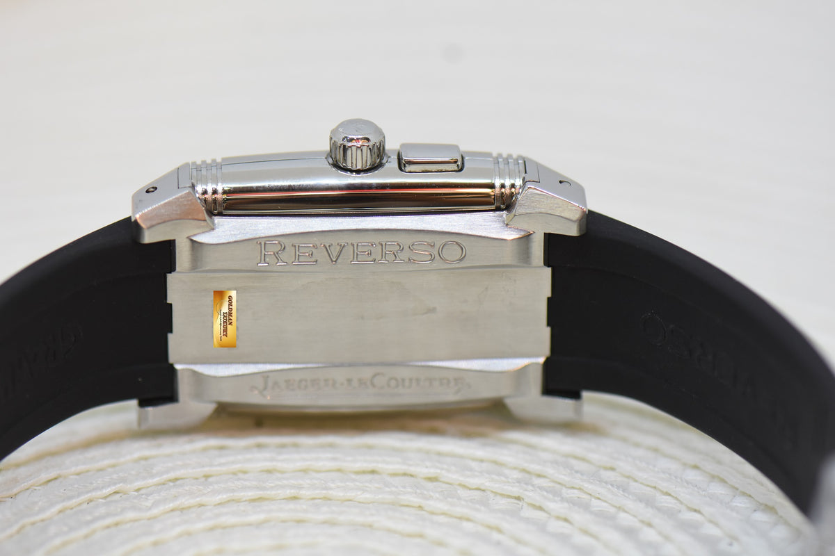 [SOLD] JLC REVERSO DUO GRANSPORT BLACK DIAL STEEL IN RUBBER STRAP MANUAL WINDING 295.8.51 (MINT)