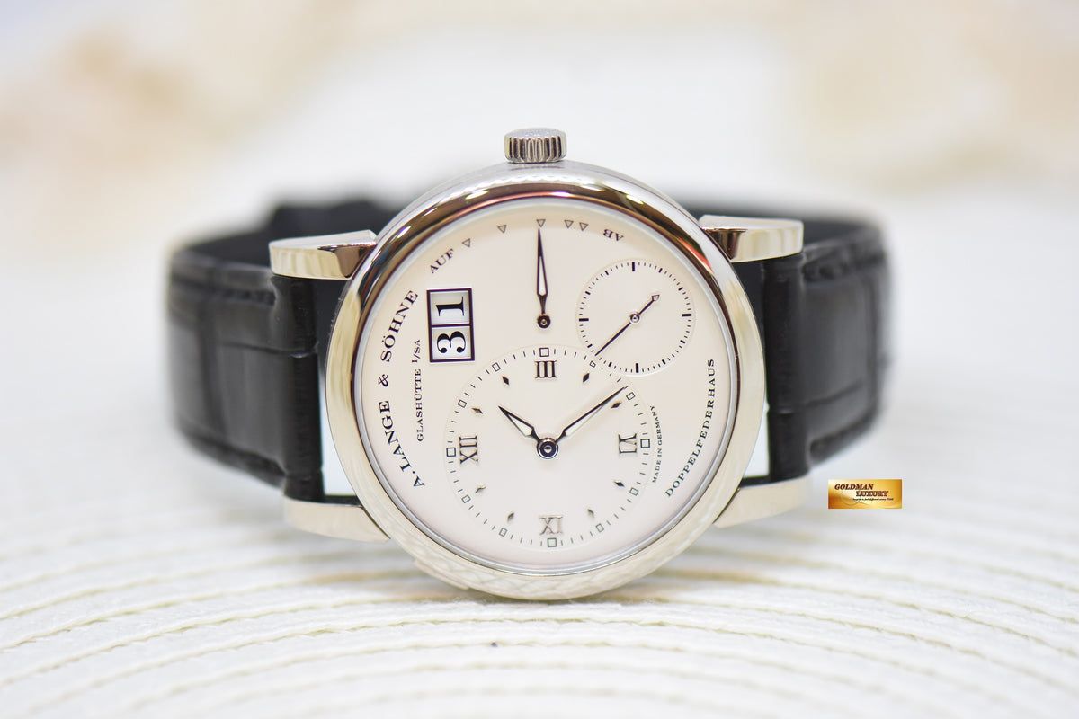 [SOLD] A.LANGE & SOHNE LANGE 1 SILVER DIAL BIG DATE POWER RESERVE WHITE GOLD IN LEATHER STRAP MANUAL WINDING 101.039 (MINT)