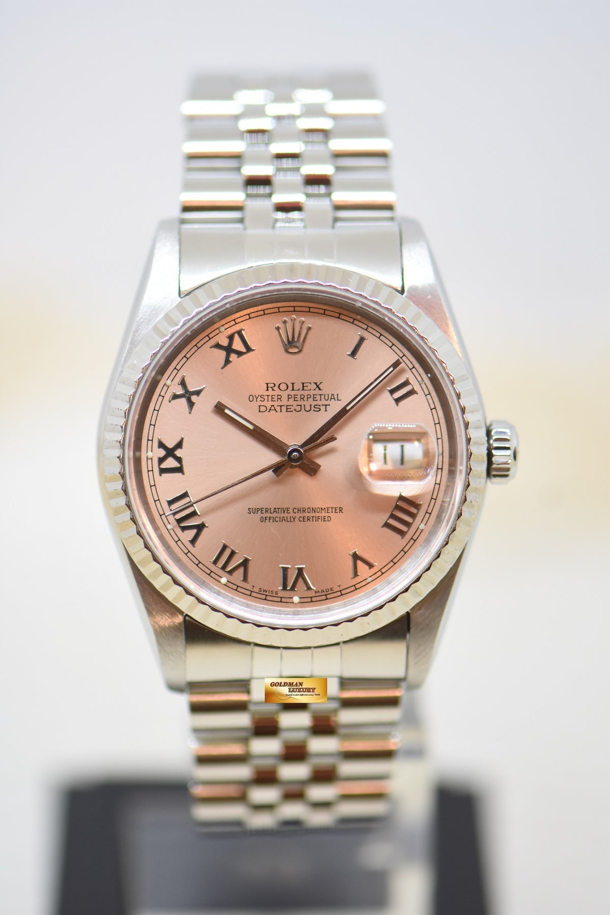 [SOLD] ROLEX OYSTER DATEJUST 36mm STEEL IN JUBILEE BRACELET SALMON ROMAN DIAL 16234 (QUICKSET-DATE) (MINT)