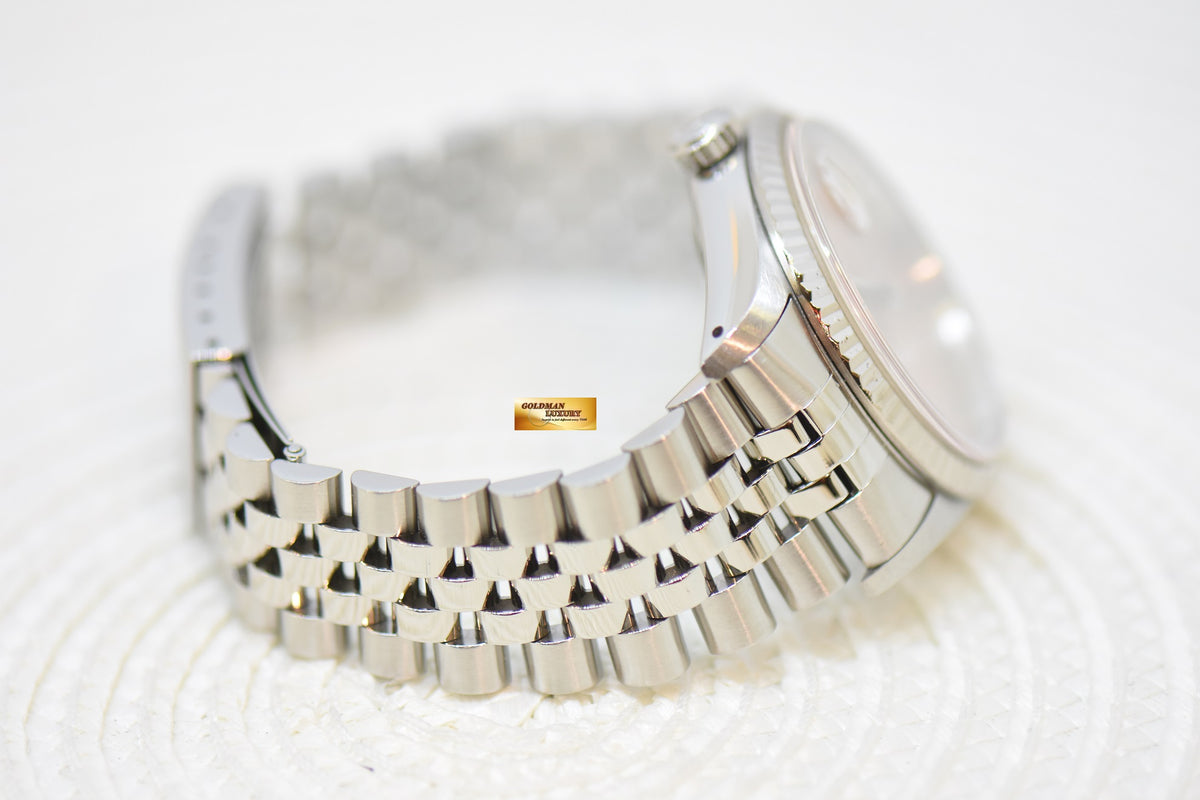 [SOLD] ROLEX OYSTER DATEJUST 36mm STEEL IN JUBILEE BRACELET SALMON ROMAN DIAL 16234 (QUICKSET-DATE) (MINT)