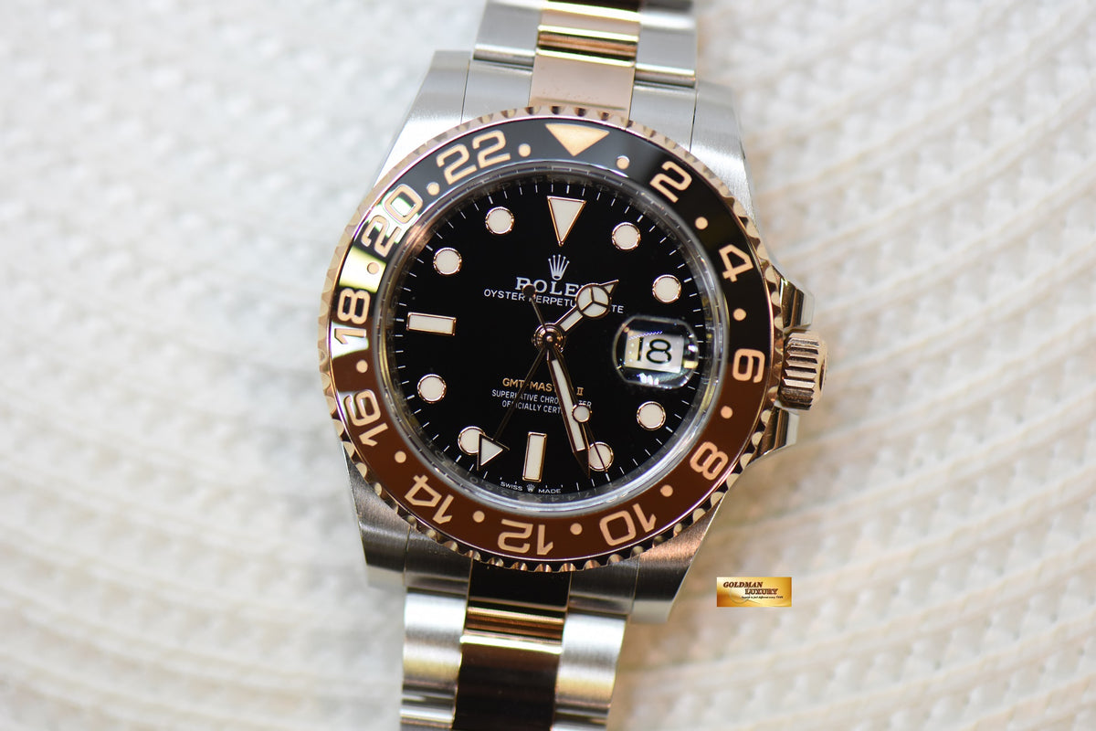 [SOLD] ROLEX OYSTER PERPETUAL GMT-MASTER II “ROOT-BEER” CERAMIC BROWN BEZEL EVEROSE GOLD / STEEL BRACELET 126711CHNR (MINT)