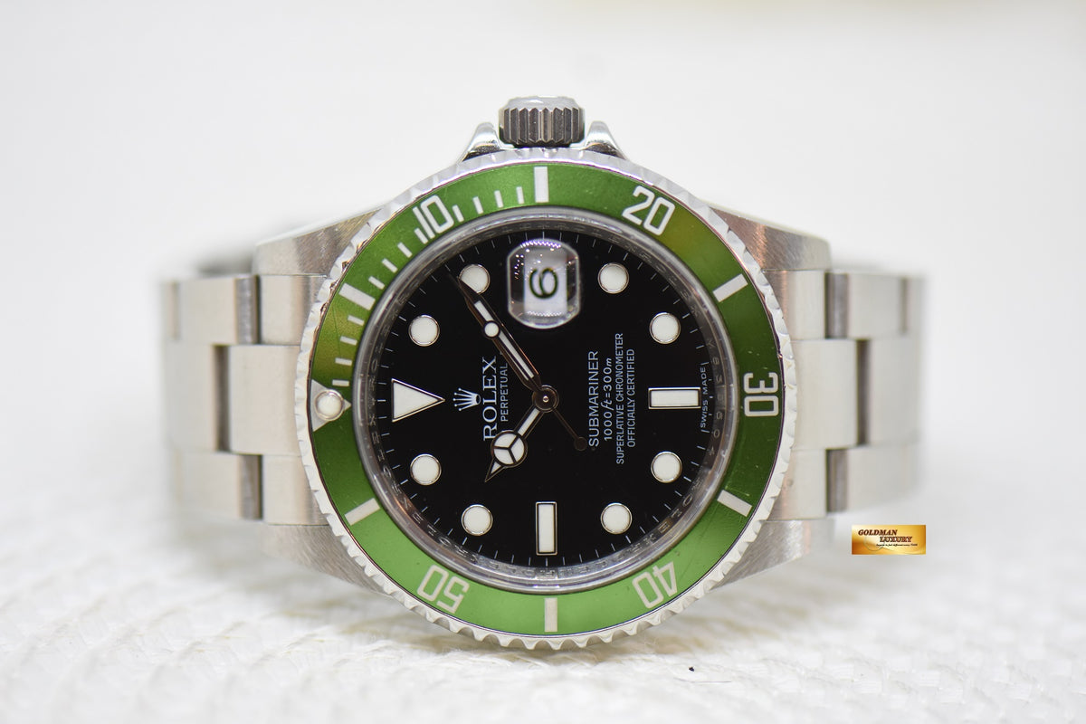 [SOLD] ROLEX OYSTER PERPETUAL SUBMARINER “KERMIT” 40mm STEEL IN BRACELET GREEN BEZEL 16610LV (MINT)