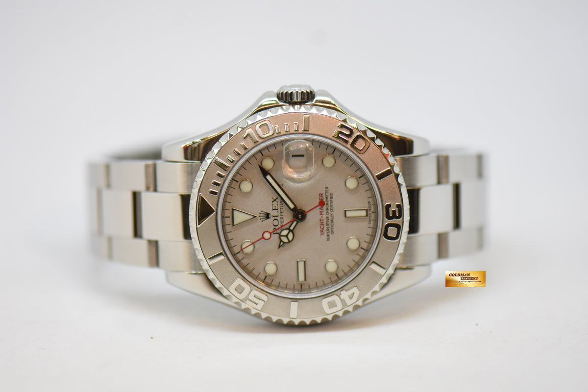 [SOLD] ROLEX OYSTER PERPETUAL YACHT-MASTER 35mm LADIES MIDSIZE STEEL IN BRACELET PLATINUM DIAL / BEZEL 168622 (MINT)
