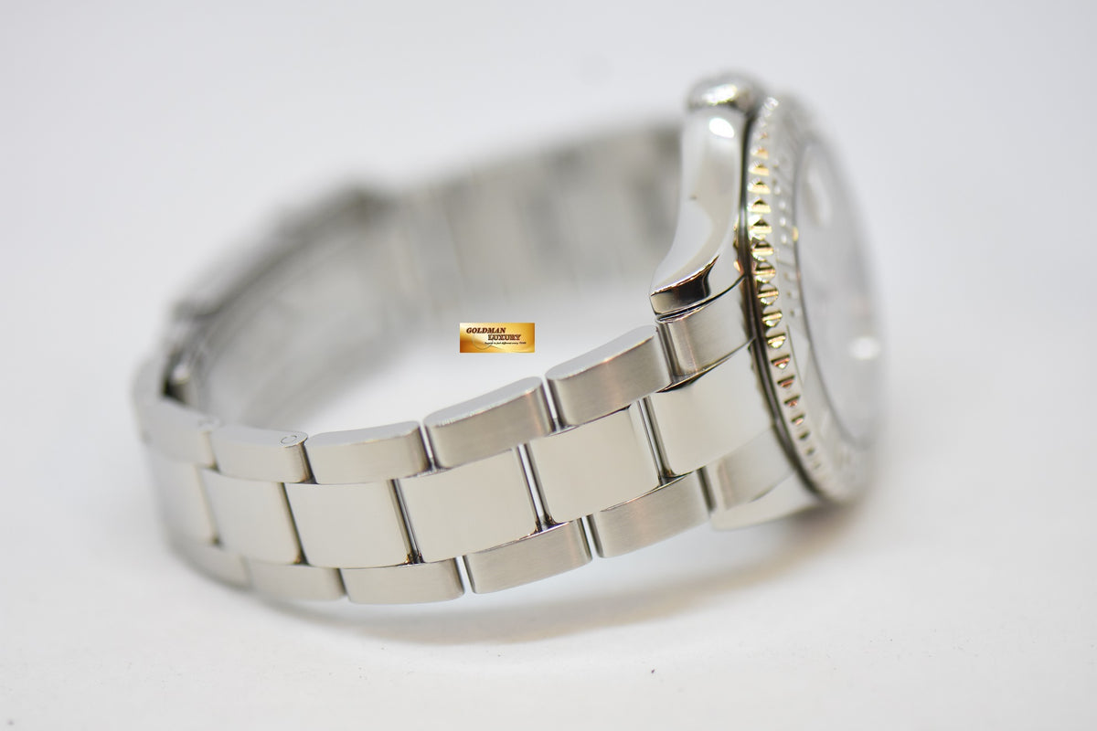 [SOLD] ROLEX OYSTER PERPETUAL YACHT-MASTER 35mm LADIES MIDSIZE STEEL IN BRACELET PLATINUM DIAL / BEZEL 168622 (MINT)