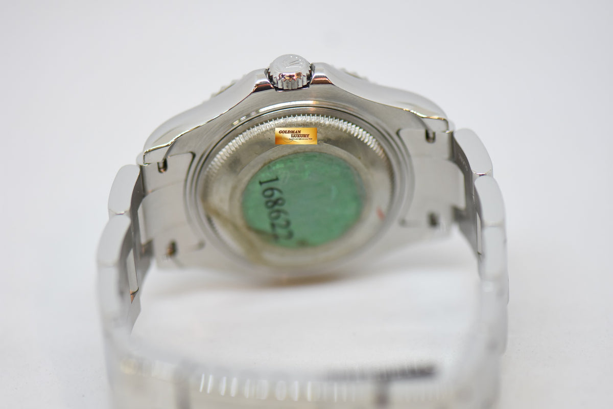 [SOLD] ROLEX OYSTER PERPETUAL YACHT-MASTER 35mm LADIES MIDSIZE STEEL IN BRACELET PLATINUM DIAL / BEZEL 168622 (MINT)