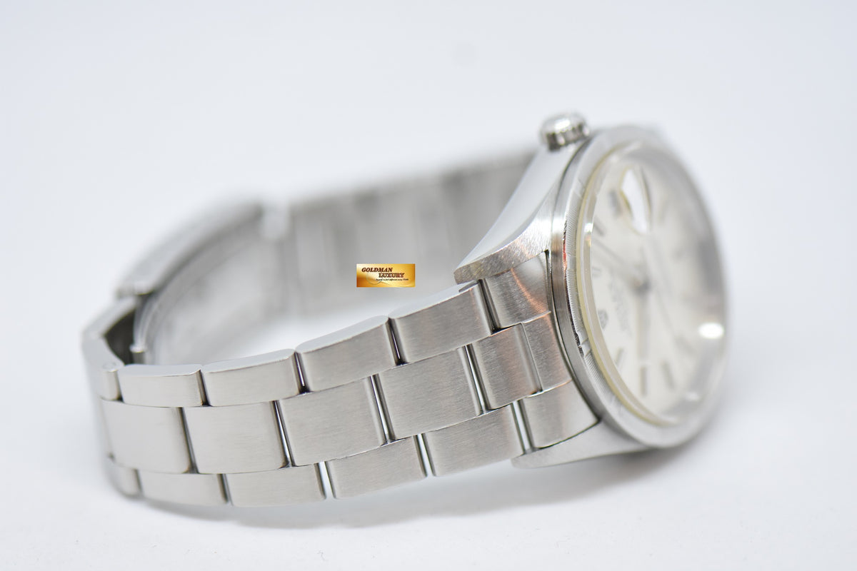 [SOLD] ROLEX OYSTER PERPETUAL DATE 34mm STEEL IN BRACELET ENGINE-TURN BEZEL SILVER DIAL 15210 (QUICKSET-DATE) (MINT)