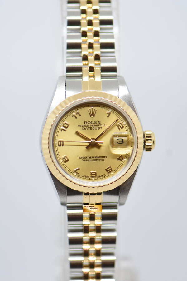 [SOLD] ROLEX OYSTER DATEJUST 26mm HALF-GOLD IN JUBILEE BRACELET GOLD ARABIC DIAL 69173 (MINT)