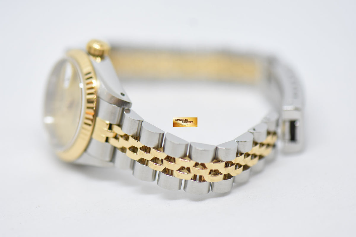 [SOLD] ROLEX OYSTER DATEJUST 26mm HALF-GOLD IN JUBILEE BRACELET GOLD ARABIC DIAL 69173 (MINT)