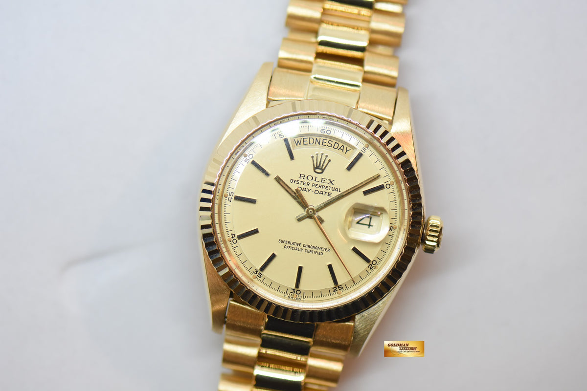 [SOLD] ROLEX OYSTER PERPETUAL DAY-DATE 36mm YELLOW GOLD IN PRESIDENT BRACELET GOLD DIAL (NON-QUICK-SET DATE) 1803 (VINTAGE)