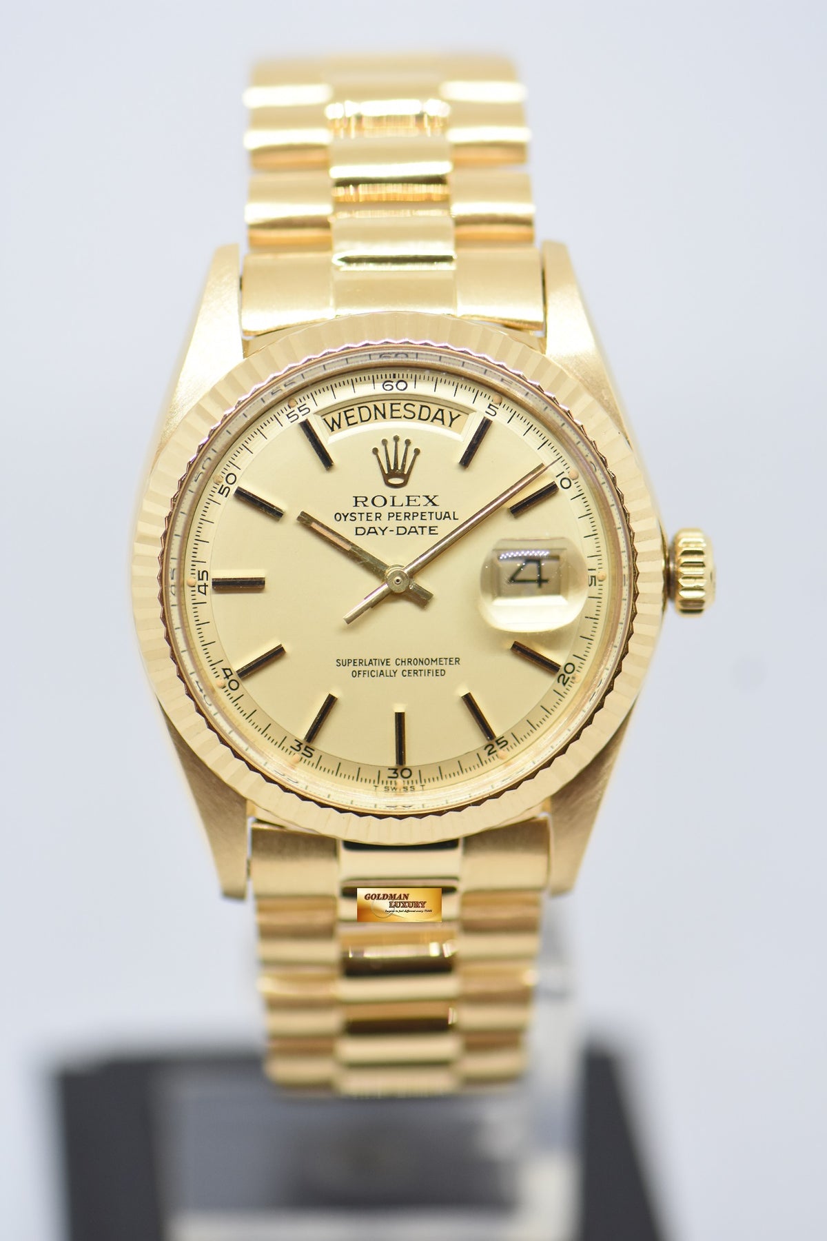 [SOLD] ROLEX OYSTER PERPETUAL DAY-DATE 36mm YELLOW GOLD IN PRESIDENT BRACELET GOLD DIAL (NON-QUICK-SET DATE) 1803 (VINTAGE)