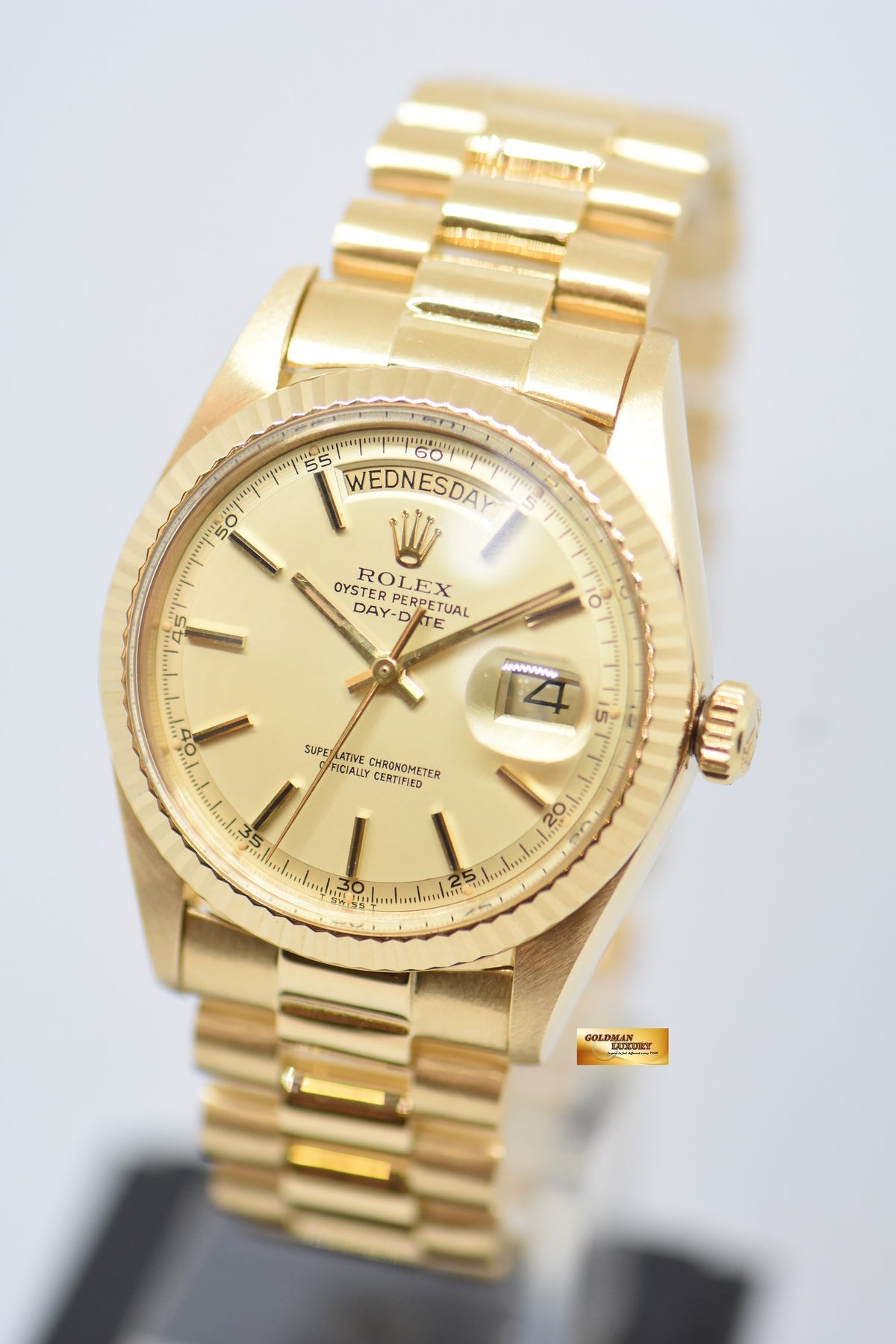 [SOLD] ROLEX OYSTER PERPETUAL DAY-DATE 36mm YELLOW GOLD IN PRESIDENT BRACELET GOLD DIAL (NON-QUICK-SET DATE) 1803 (VINTAGE)