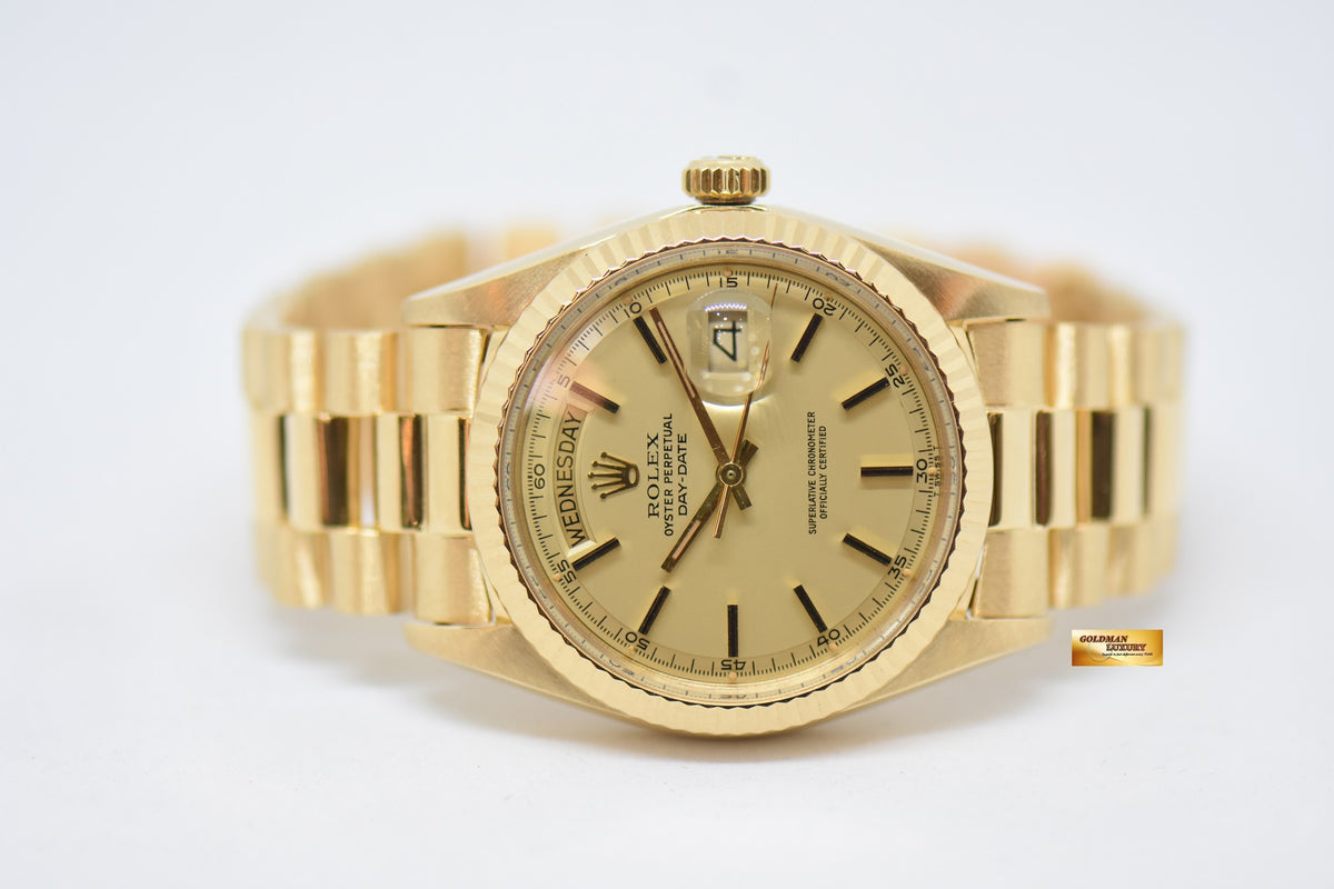 [SOLD] ROLEX OYSTER PERPETUAL DAY-DATE 36mm YELLOW GOLD IN PRESIDENT BRACELET GOLD DIAL (NON-QUICK-SET DATE) 1803 (VINTAGE)