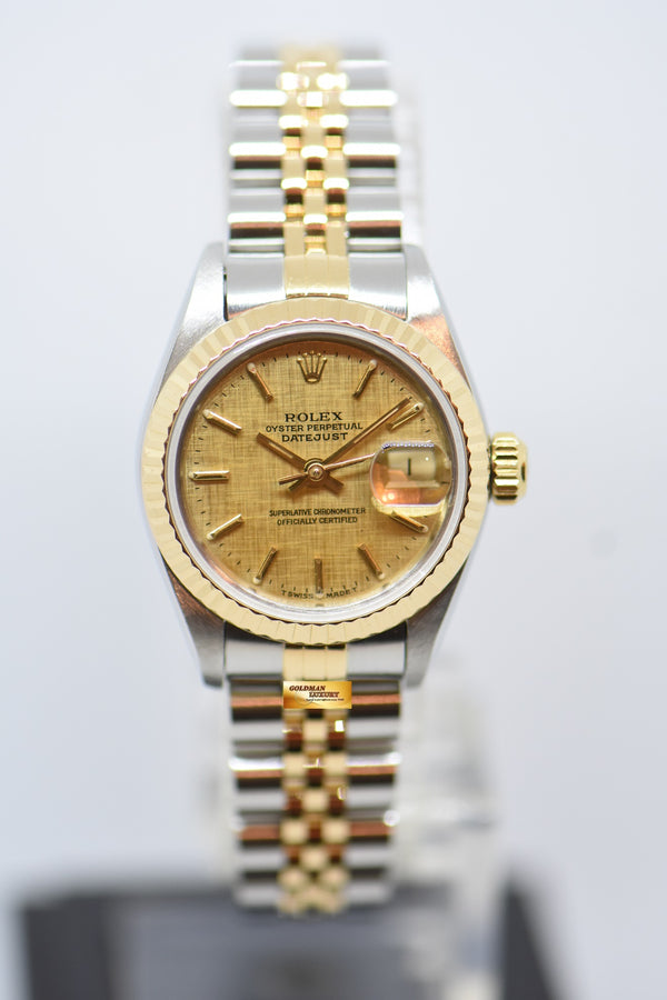 [SOLD] ROLEX OYSTER DATEJUST 26mm HALF-GOLD IN JUBILEE BRACELET GOLD LINEN DIAL 69173 (MINT)