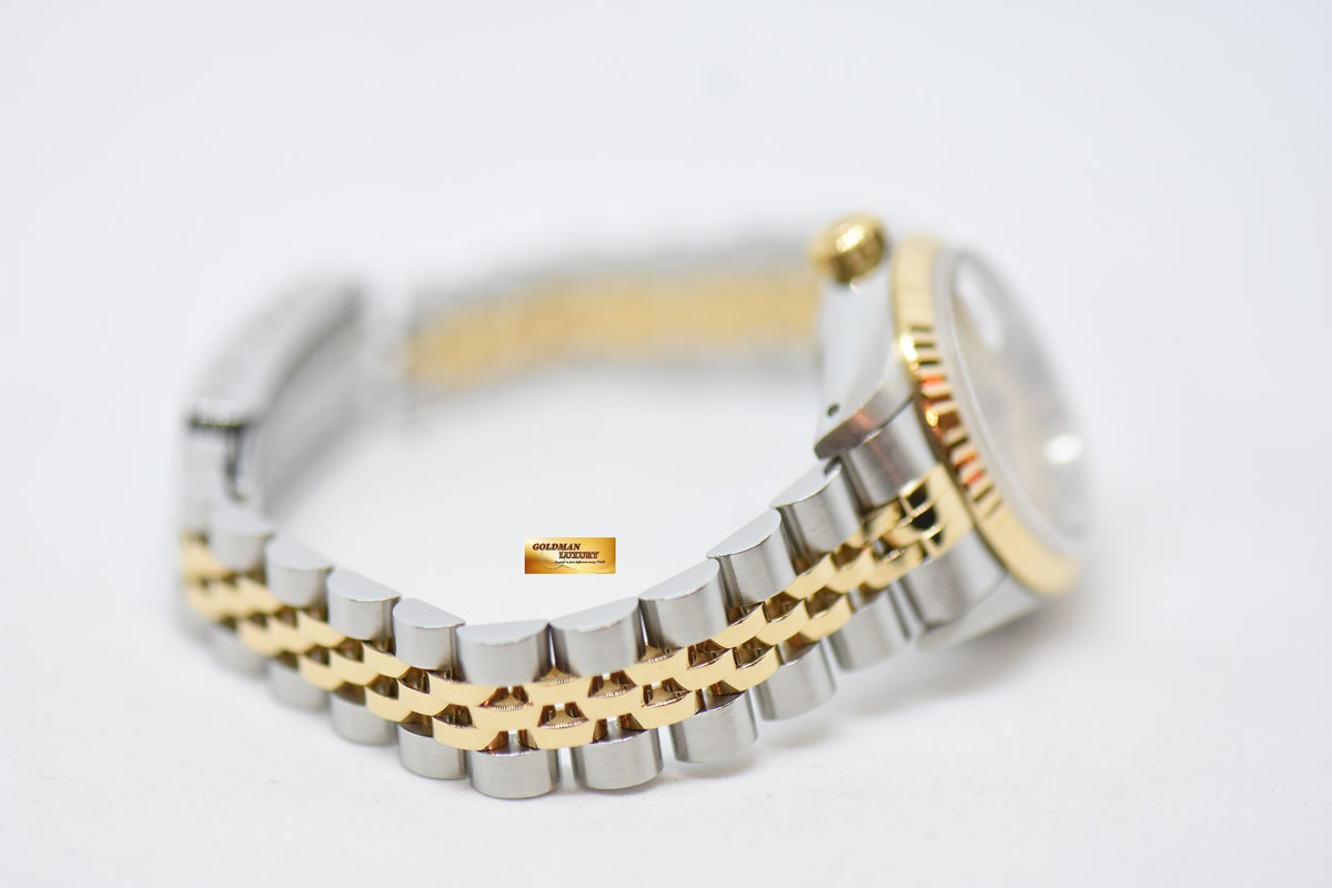 [SOLD] ROLEX OYSTER DATEJUST 26mm HALF-GOLD IN JUBILEE BRACELET GOLD LINEN DIAL 69173 (MINT)