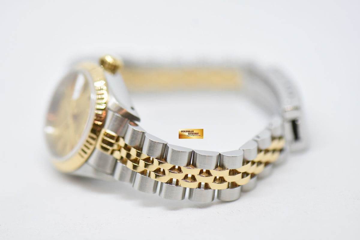 [SOLD] ROLEX OYSTER DATEJUST 26mm HALF-GOLD IN JUBILEE BRACELET GOLD LINEN DIAL 69173 (MINT)