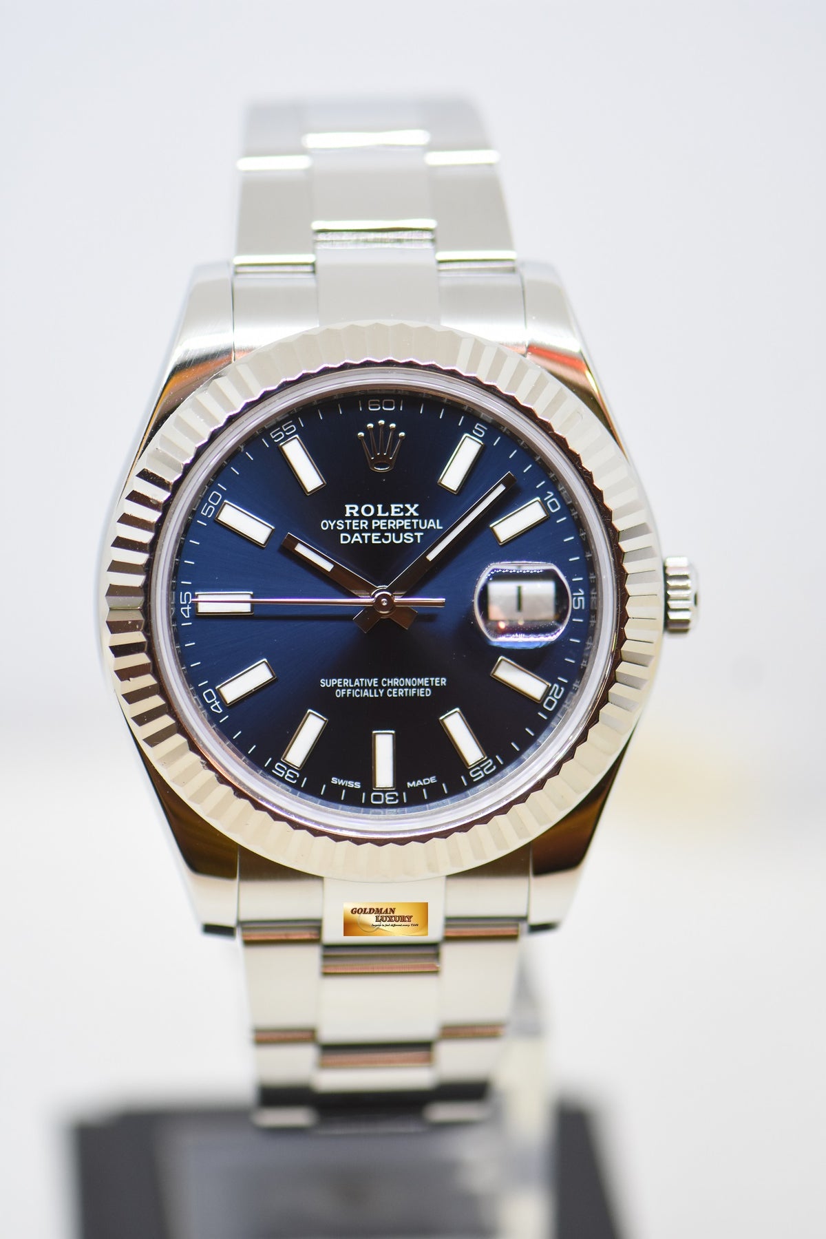 [SOLD] ROLEX OYSTER PERPETUAL DATEJUST 41mm STEEL IN OYSTER BRACELET BLUE DIAL 116334 (MINT)