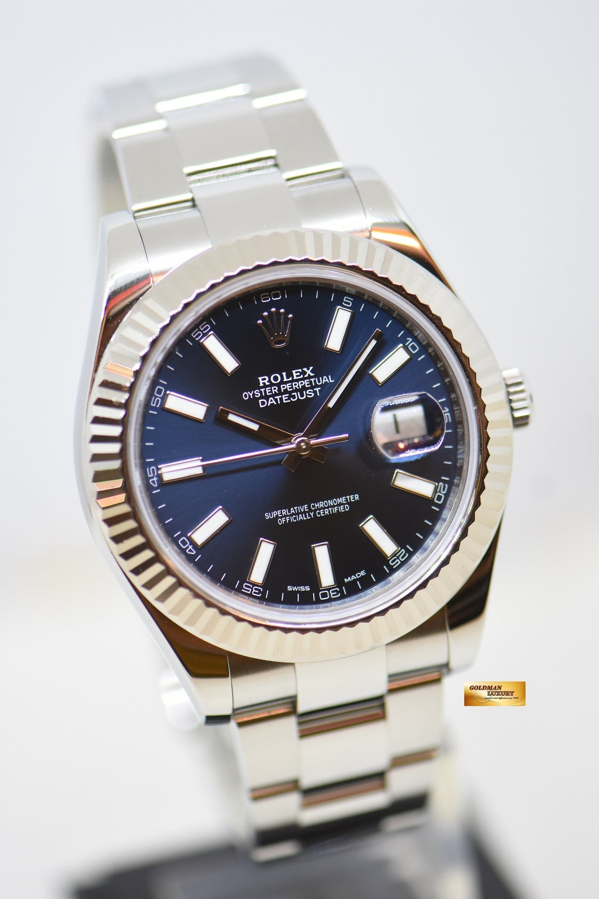 [SOLD] ROLEX OYSTER PERPETUAL DATEJUST 41mm STEEL IN OYSTER BRACELET BLUE DIAL 116334 (MINT)