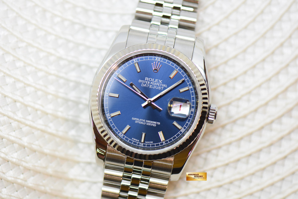 [SOLD] ROLEX OYSTER PERPETUAL DATEJUST 36mm STEEL IN JUBILEE BRACELET BLUE DIAL 116234 (MINT)
