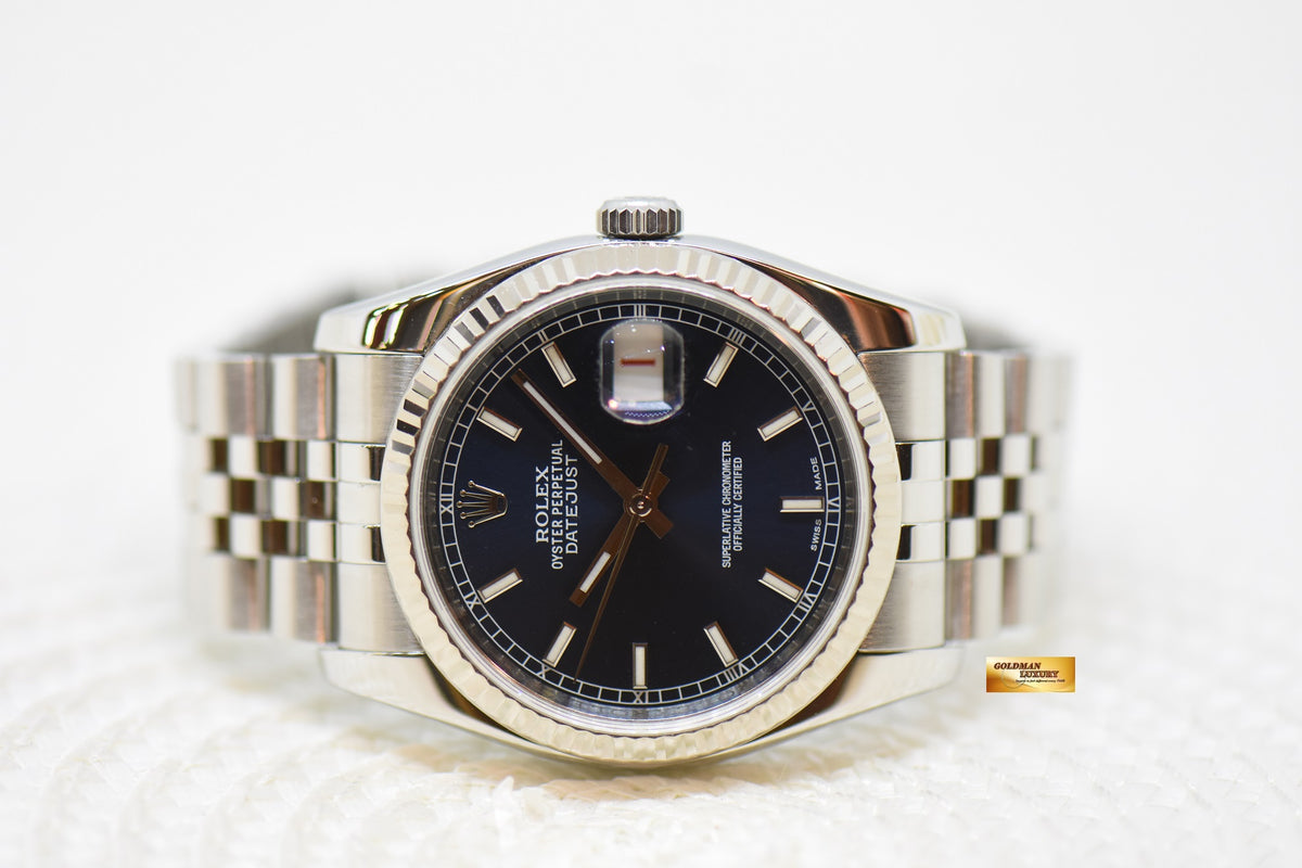 [SOLD] ROLEX OYSTER PERPETUAL DATEJUST 36mm STEEL IN JUBILEE BRACELET BLUE DIAL 116234 (MINT)