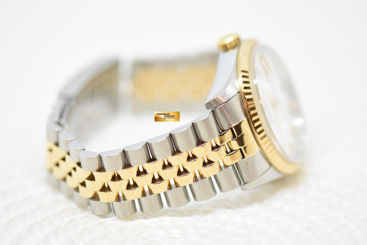 [SOLD] ROLEX OYSTER PERPETUAL DATEJUST 36mm WHITE ROMAN DIAL HALF GOLD IN JUBILEE BRACELET 16233 (MINT)
