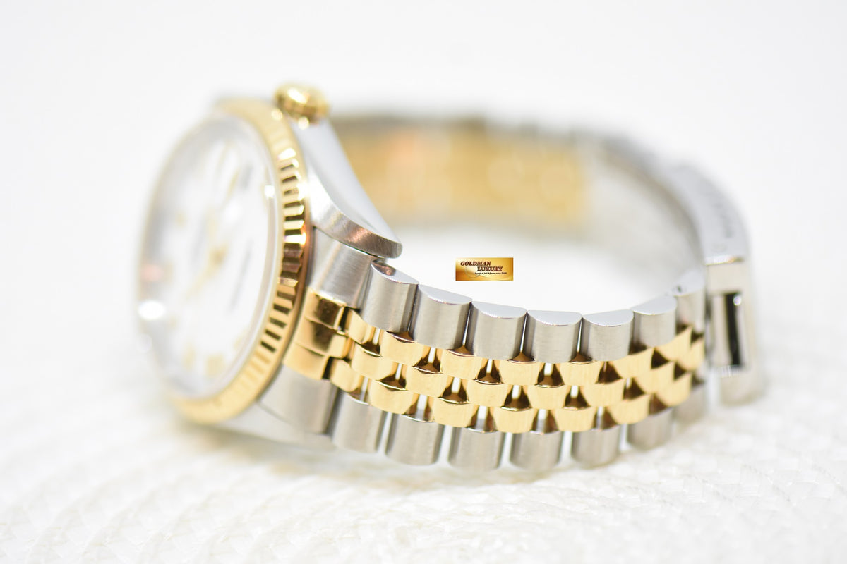 [SOLD] ROLEX OYSTER PERPETUAL DATEJUST 36mm WHITE ROMAN DIAL HALF GOLD IN JUBILEE BRACELET 16233 (MINT)