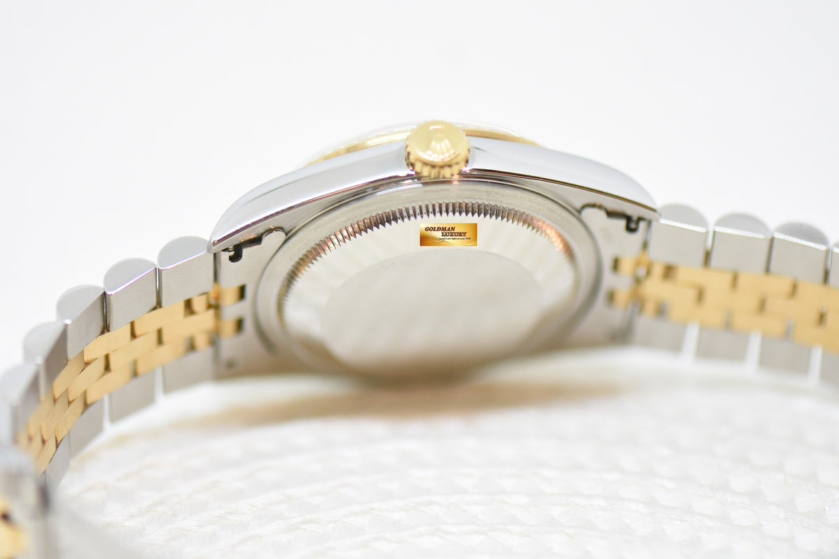 [SOLD] ROLEX OYSTER PERPETUAL DATEJUST 36mm WHITE ROMAN DIAL HALF GOLD IN JUBILEE BRACELET 16233 (MINT)