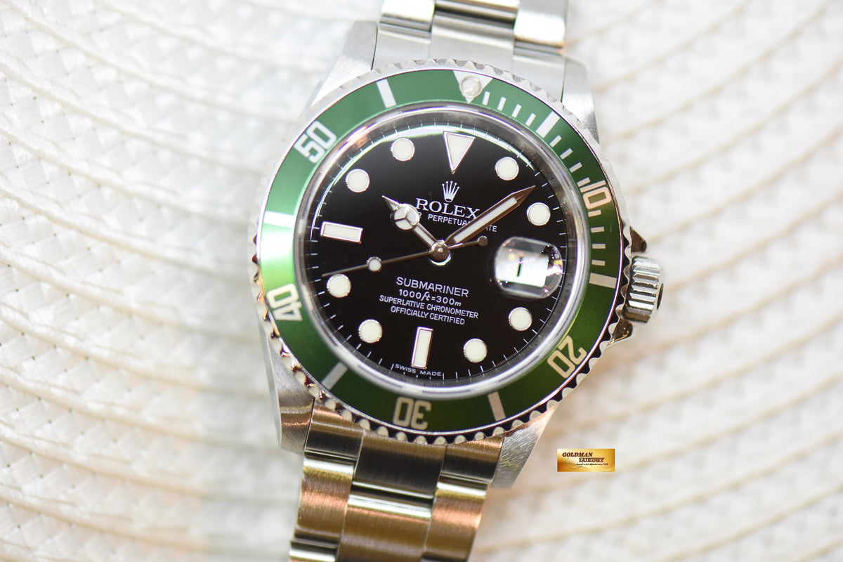 [SOLD] ROLEX OYSTER PERPETUAL SUBMARINER “KERMIT” 40mm STEEL IN BRACELET GREEN BEZEL 16610LV (MINT)