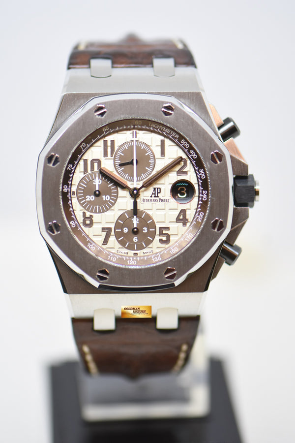 [SOLD] AUDEMARS PIGUET ROYAL OAK OFFSHORE CHRONOGRAPH 42mm STEEL IN LEATHER STRAP WHITE / BROWN SAFARI DIAL AUTOMATIC 26470ST (UNPOLISHED-MINT)