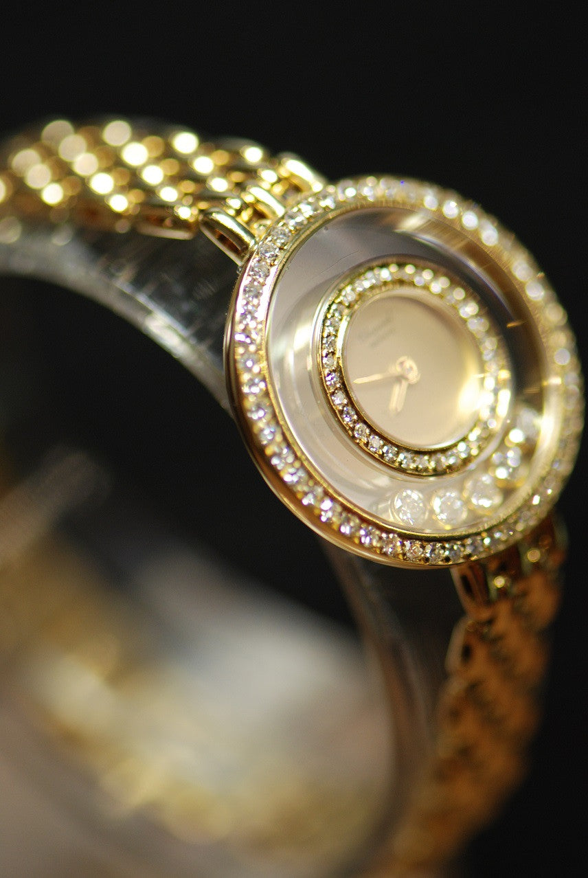 [SOLD] CHOPARD HAPPY DIAMOND LADIES 18K GOLD w/BRACELET QUARTZ (MINT)