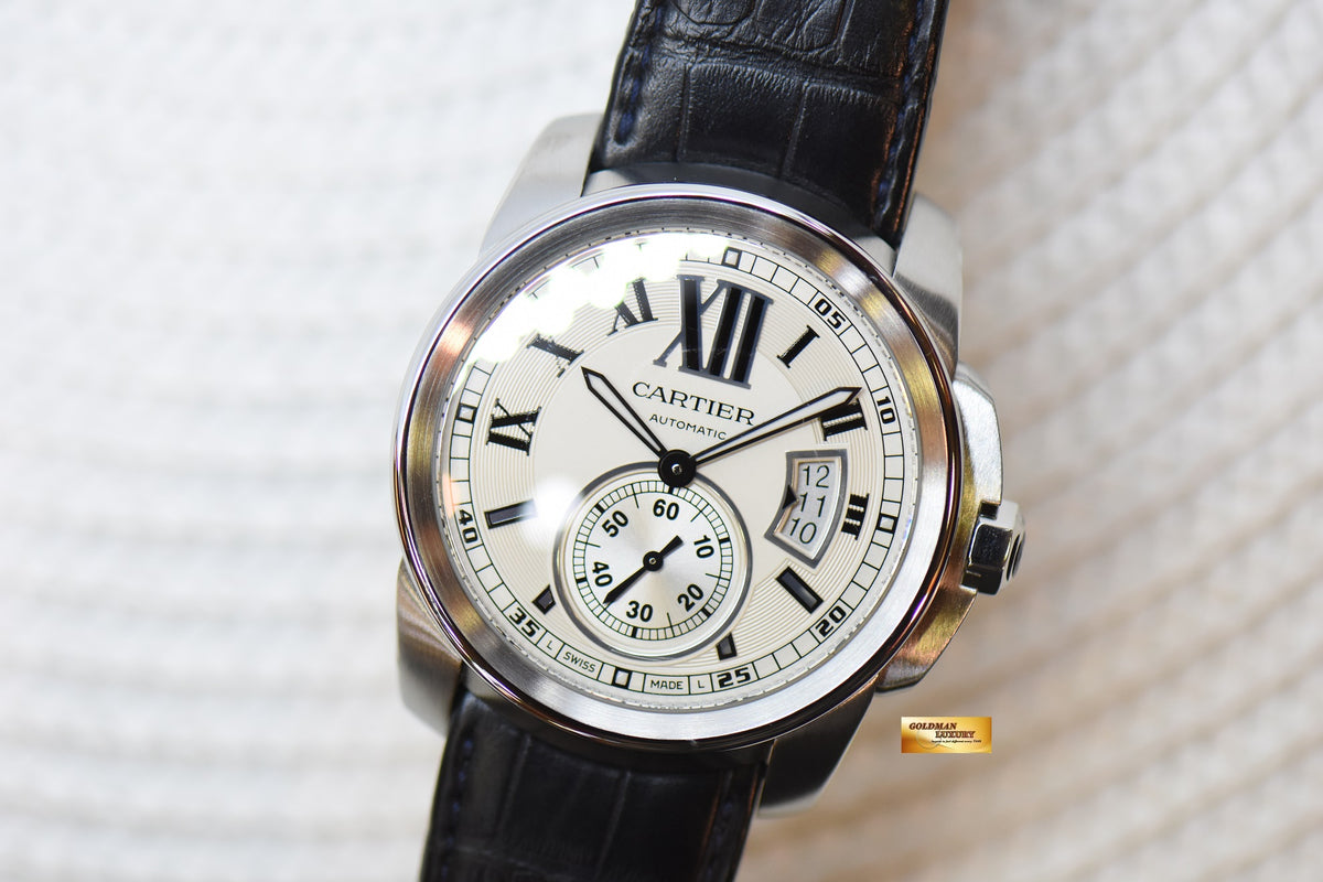 [SOLD] CARTIER De CALIBRE 42mm STEEL IN LEATHER STRAP DATE AUTOMATIC W7100015 (MINT)
