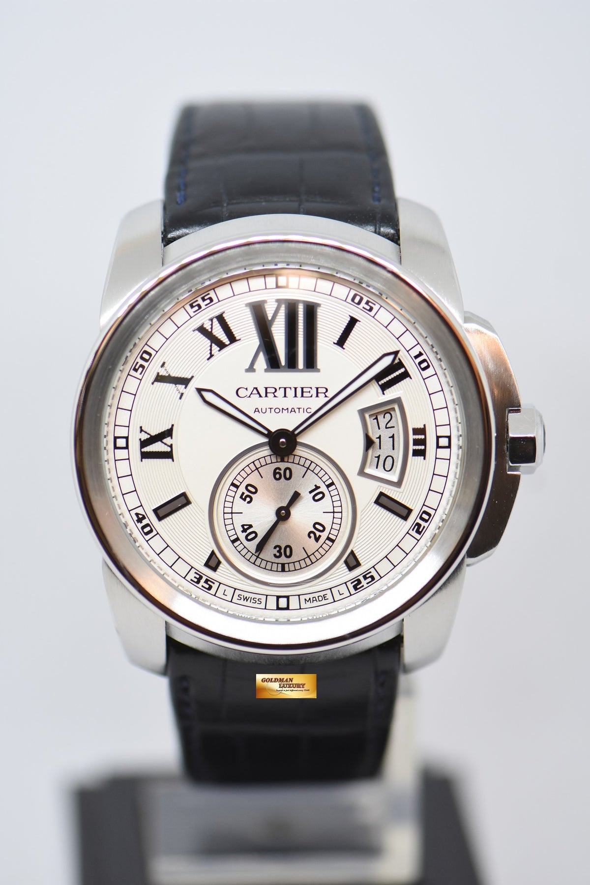 [SOLD] CARTIER De CALIBRE 42mm STEEL IN LEATHER STRAP DATE AUTOMATIC W7100015 (MINT)