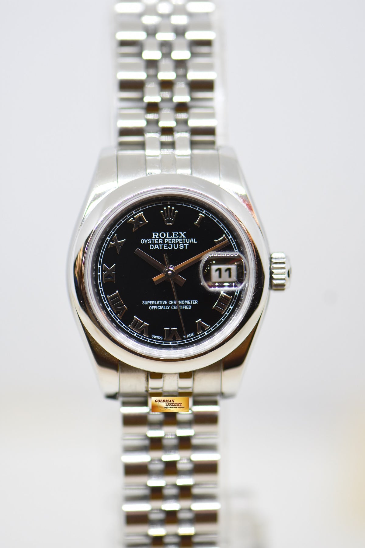 [SOLD] ROLEX OYSTER DATEJUST 26mm STEEL IN JUBILEE BRACELET BLACK DIAL ROMAN NUMERALS 179160 (MINT)