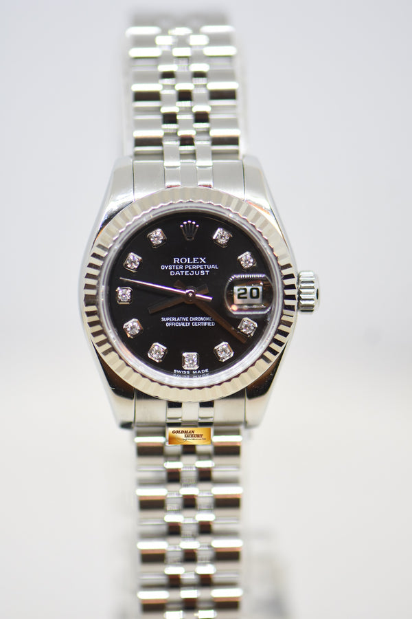 [SOLD] ROLEX OYSTER DATEJUST 26mm STEEL IN JUBILEE BRACELET BLACK DIAMOND DIAL 179174 (MINT)