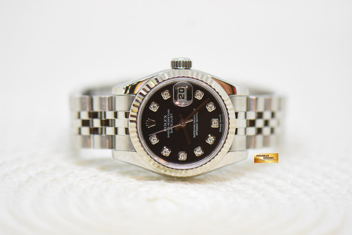 [SOLD] ROLEX OYSTER DATEJUST 26mm STEEL IN JUBILEE BRACELET BLACK DIAMOND DIAL 179174 (MINT)