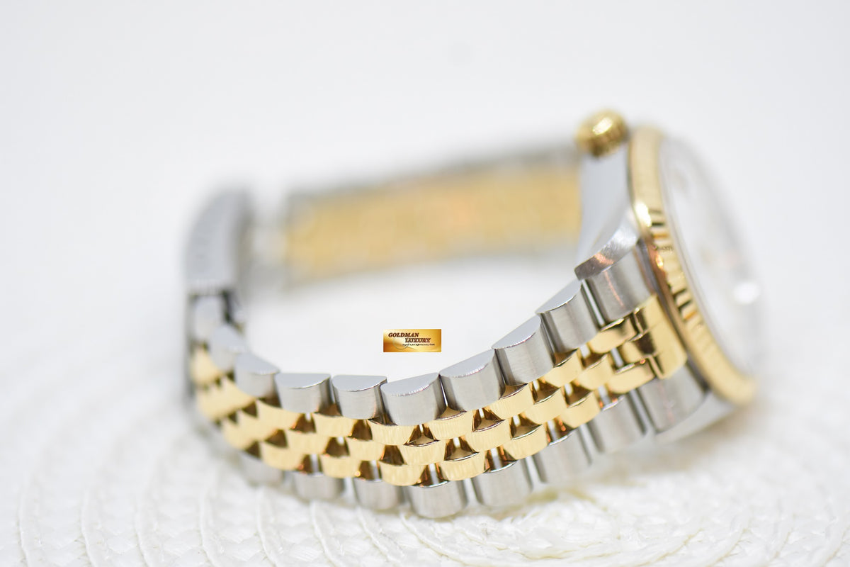 [SOLD] ROLEX OYSTER PERPETUAL DATEJUST 31mm WHITE ROMAN DIAL HALF GOLD IN JUBILEE BRACELET 68273 (MINT)