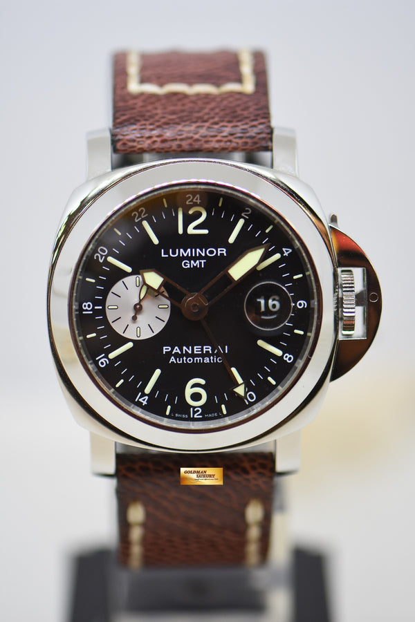 [SOLD] PANERAI LUMINOR GMT 44mm STEEL IN LEATHER BLACK DIAL AUTOMATIC PAM 88 (MINT)