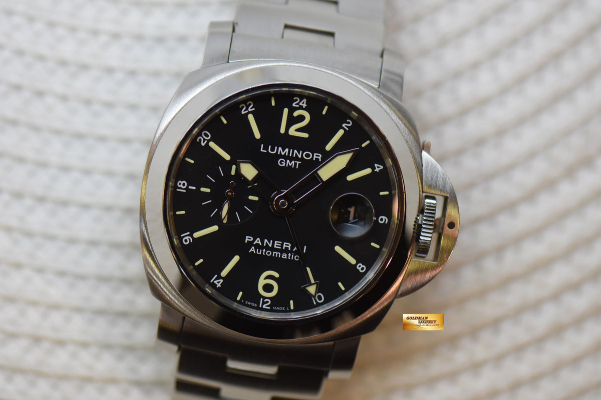 [SOLD] PANERAI LUMINOR 1950 GMT 44mm STEEL IN BRACELET BLACK DIAL AUTOMATIC PAM 297 (MINT)