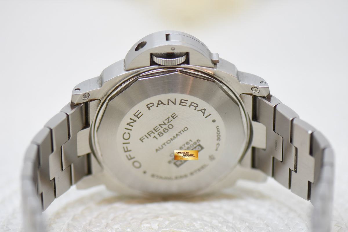 [SOLD] PANERAI LUMINOR 1950 GMT 44mm STEEL IN BRACELET BLACK DIAL AUTOMATIC PAM 297 (MINT)