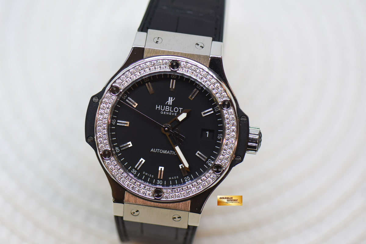 [SOLD] HUBLOT BIG BANG ORIGINAL DIAMOND BEZEL MEN’S 38mm STEEL IN LEATHER STRAP AUTOMATIC 365.SX.1170.LR.1104 (MINT)